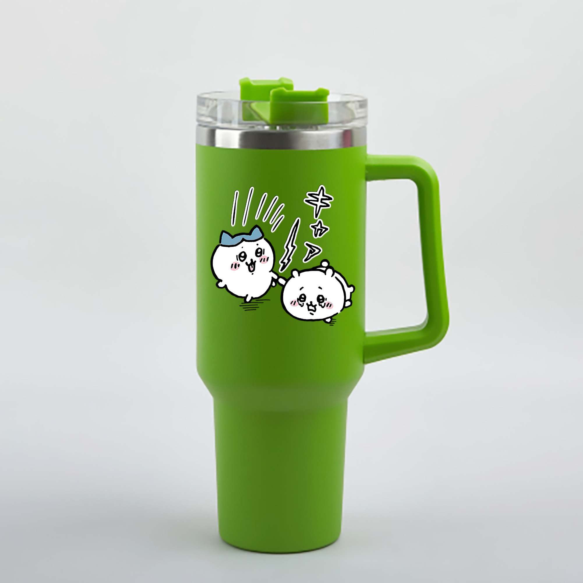 （画像用） ちいかわ ハチワレ Chii-kawa hachiware 1200mL車用タンブラー - クリスタルステッカー（プラスチックストロー付き）